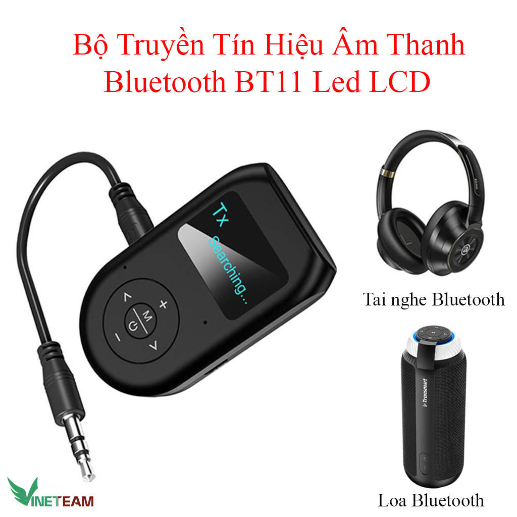 Thiết bị thu phát nhạc không dây VINETTEAM BT11 Bluetooth 5.0 với màn hình hiển thị LCD 3.5mm AUX -hàng chính hãng