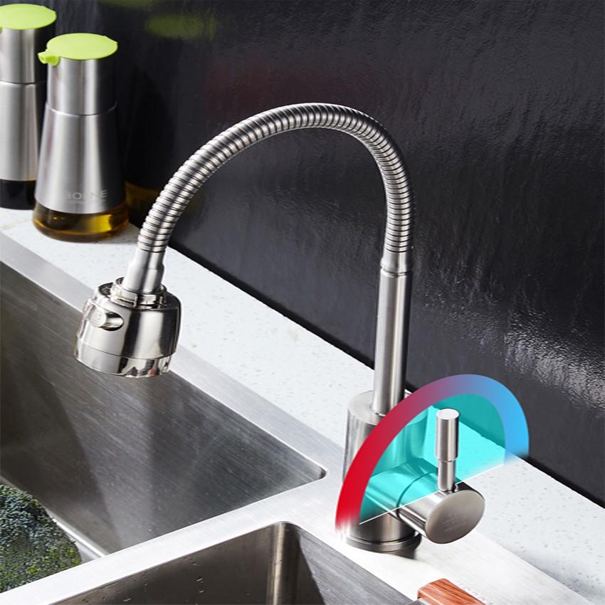 Vòi rửa chén bát nóng lạnh cắm chậu OS611 Inox 304 cần lò xo đầu xả tăng áp 2 chế độ- tặng 02 dây cấp nóng lạnh inox