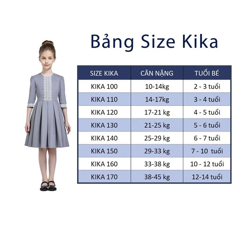 Váy đầm bé gái xanh dài tay ren phối vintage KIKA - Từ 11kg-45kg - K142