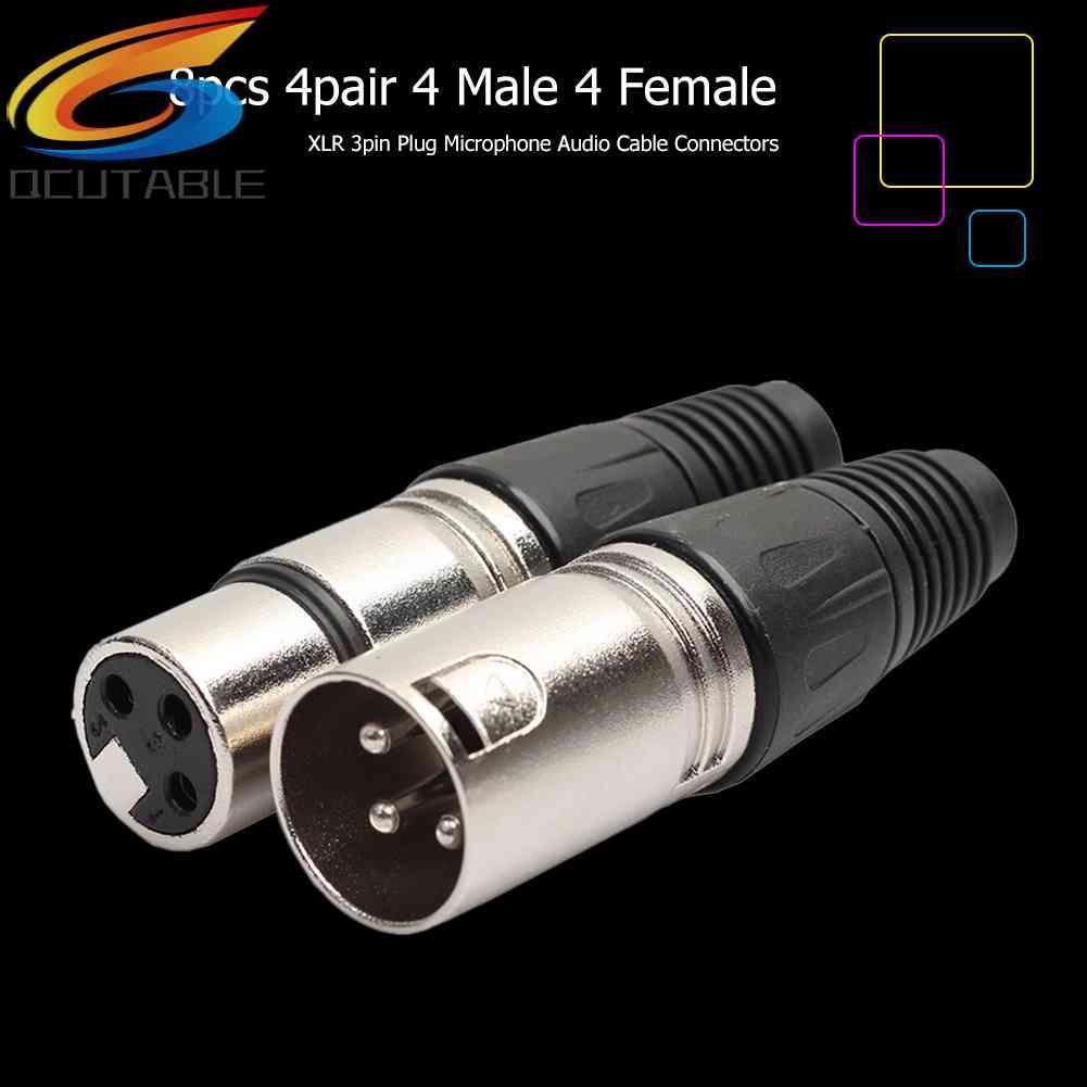 Set 8 Đầu Nối Dây Cáp Âm Thanh Micro 4 Male 4 Female XLR 3Pin