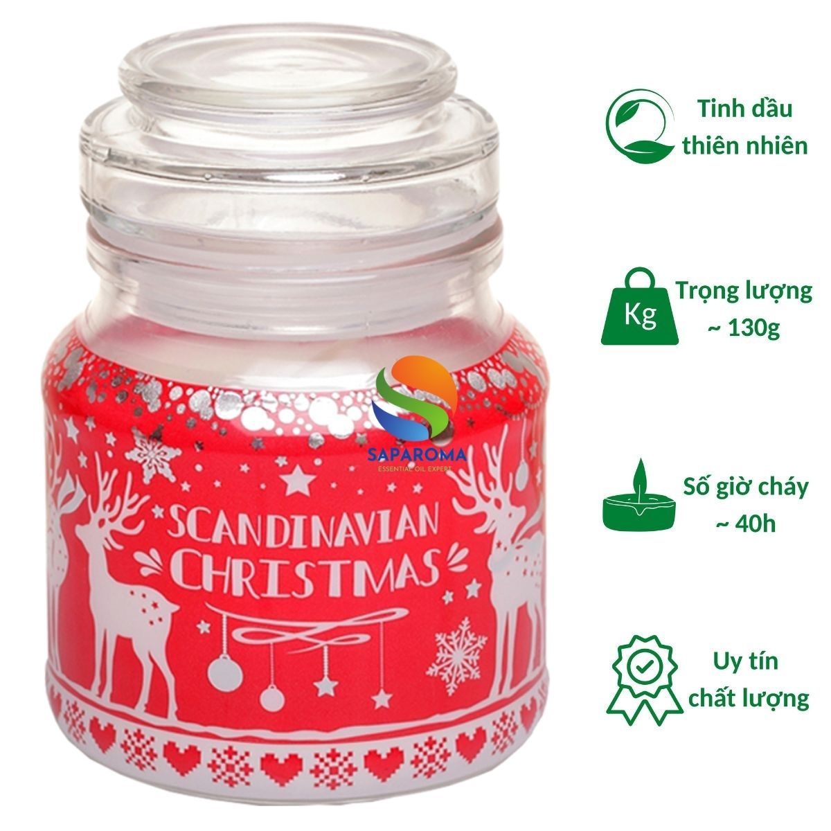 Hũ nến thơm tinh dầu Bartek Scandinavian Christmas 130g QT06657 - gừng, táo, quế, Nến thơm Hỗ trợ khử mùi, nến trang trí, thơm phòng, thư giãn, Hỗ trợ khử mùi (giao mẫu ngẫu nhiên)