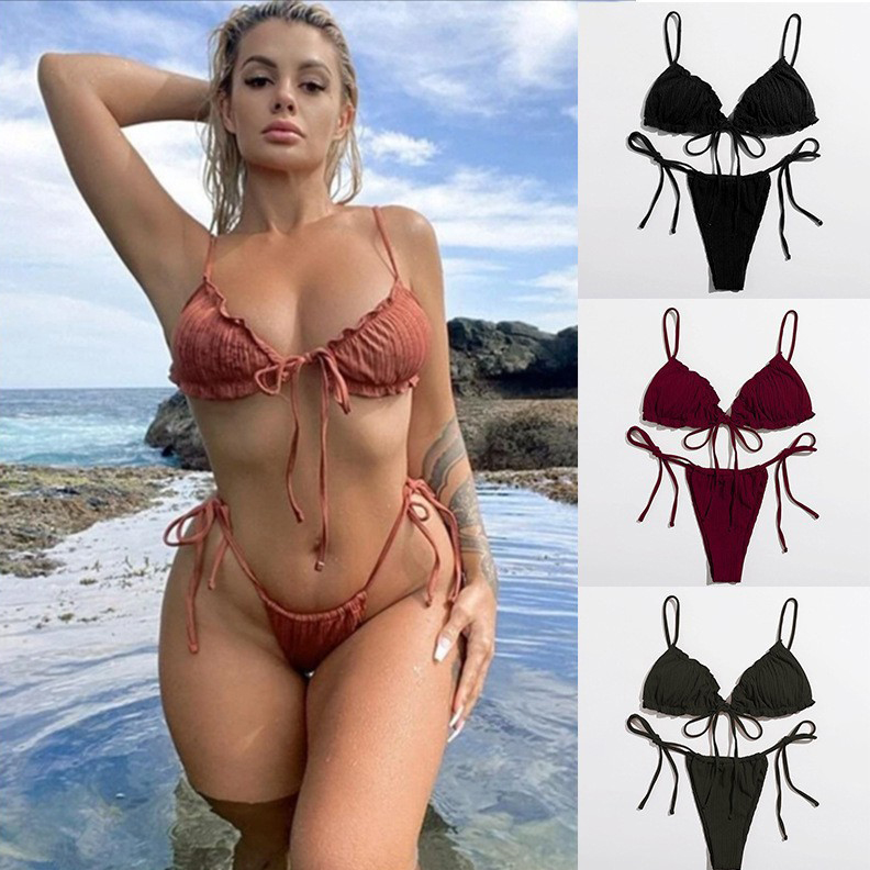 Bikini hai mảnh basic nhiều màu có đệm mút, bộ đồ bơi có dây mặc được nhiều kiểu