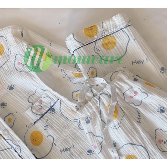 Bộ đồ bầu sau sinh,cho con bú ti XÔ NHẬT thô đũi SIÊU MÁT 2023- Pijama thời trang, Pizama mặc nhà dài tay cho mẹ Bigsize