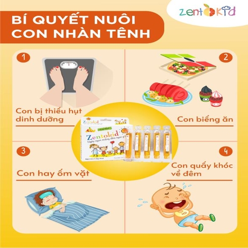 Zentokid - Siro thảo dược tự nhiên giúp tăng cảm giác ngon miêng, giúp bé ăn khoẻ và ngon miệng, ngủ tốt và ngủ sâu, tăng cường sức đề kháng, tăng cường hệ miễn dịch (Hộp 10 ống uống x 10ml)