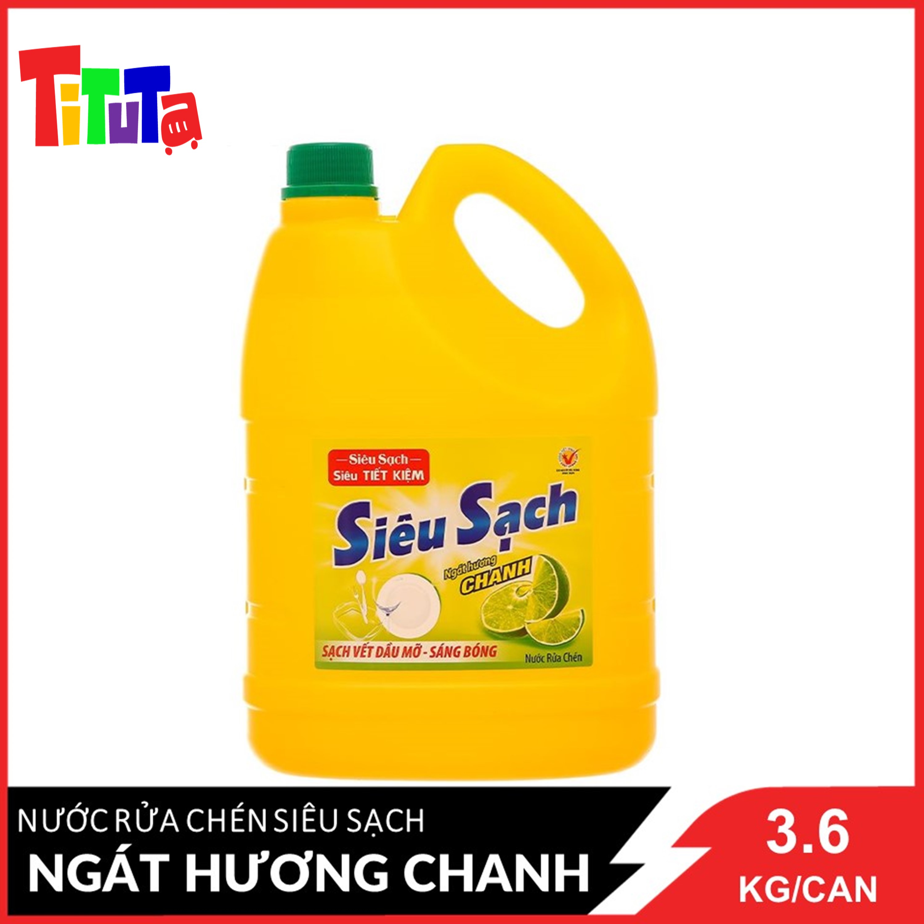 Nước Rửa Chén Siêu Sạch Ngát Hương Chanh 3.6Kg/Can