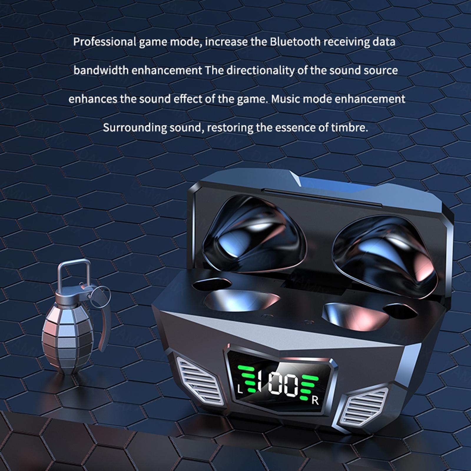 Wireless Game Earbuds Noise Reduction for Sports LED Battery Display Black