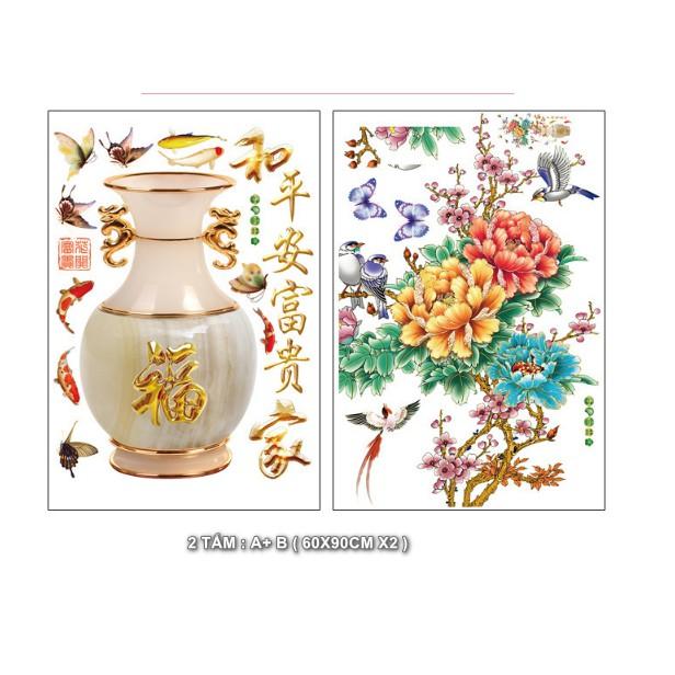 Decal trang trí tường - Bình Hoa Mẫu Đơn Khoe Sắc Ngày Tết