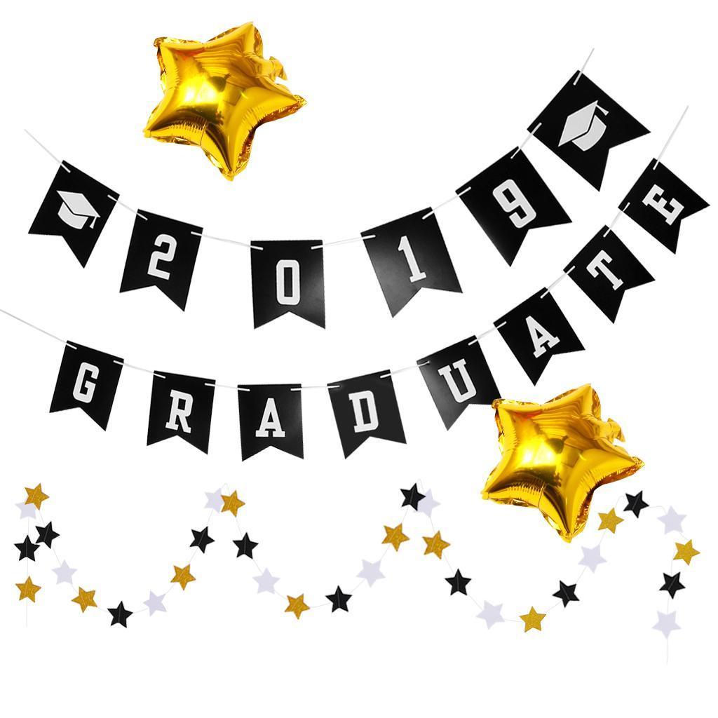 Paper Bunting Banner 2019 Congrats Grad Sign Graduation Party Hanging Garland