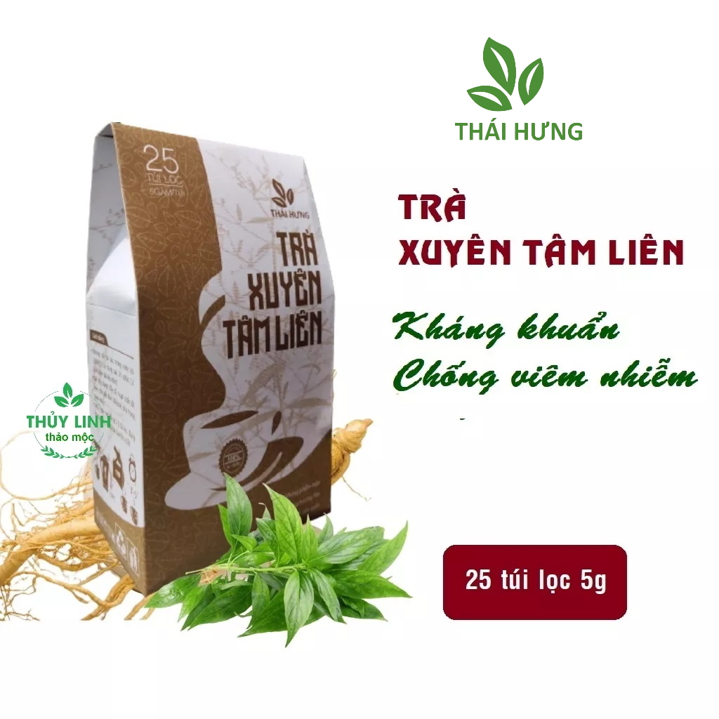 Trà Xuyên Tâm Liên THÁI HƯNG giúp giảm ho, giảm sốt, tăng cường sức đề kháng, miễn dịch, kháng khuẩn, chống viêm, thanh nhiệt, tiêu độc, hỗ trợ phòng ngừa các vấn đề về hô hấp - Hộp 25 túi lọc 5g