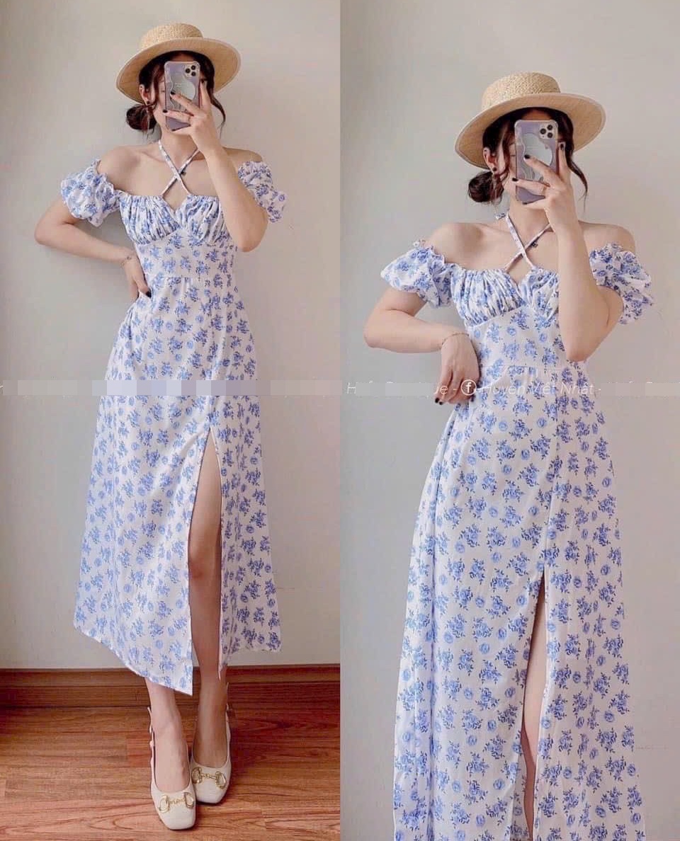 ĐẦM DÀI DÂY YẾM CỔ U TRỄ VAI XẺ ĐÙI SUÔNG HOA FLORAL TAY NGẮN BỒNG MAXI MIDI DẠO PHỐ ĐI BIỂN DỰ TIỆC