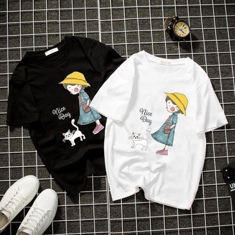Áo thun unisex form rộng in nice day vải dày mịn 2019T1180 - giao màu ngẫu nhiên