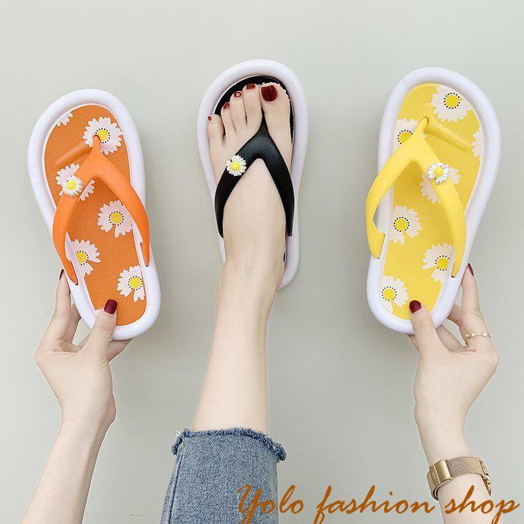 T5_Dép kẹp nữ xỏ ngón quai mảnh họa tiết hoa cúc siêu xinh