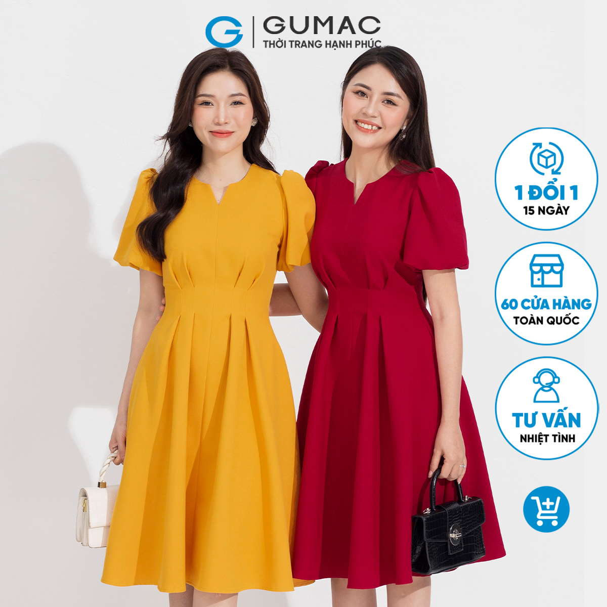 Đầm tay bí chiết ly thời trang GUMAC DD05007