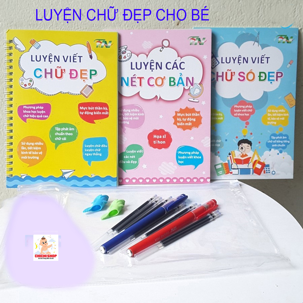 Bộ 3 Tập Luyện Viết Chữ Đẹp Tặng Kèm Bút Thần Kỳ Tự Xóa Cho Bé Hành Trang Vào Lớp 1