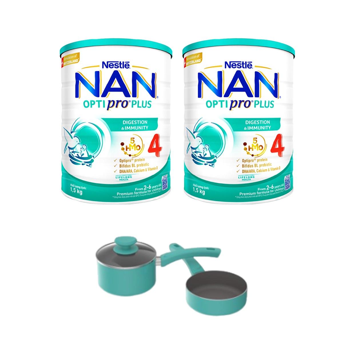 Bộ 2 lon Sữa bột NAN OPTIPRO PLUS 4 Nestle Bé 2-6 tuổi 1500g/lon Giúp tiêu hóa tốt