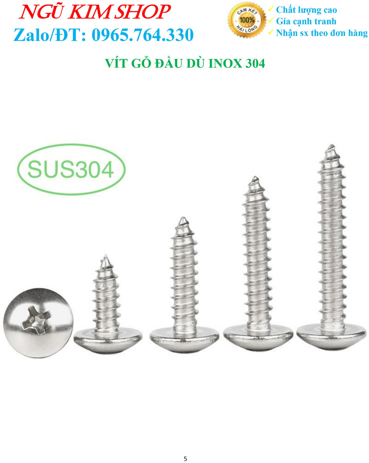 VÍT GẮN DÀN ÁO XE MÁY 5 Li _ INOX 304