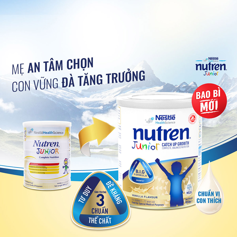 Combo 2 lon sữa dinh dưỡng Nutren Junior 850g [BAO BÌ MỚI]  - Tặng gối ôm con voi