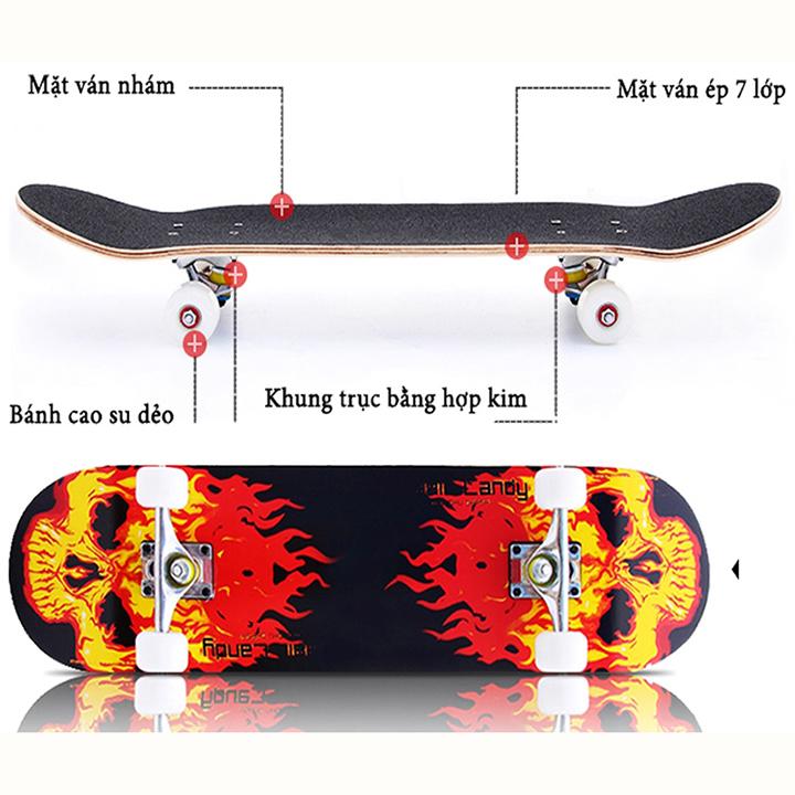 Ván Trượt Mặt Nhám Chống Trơn Trượt Size Lớn 80 x 20cm, Bánh Cao Su, Mặt Ván Trượt Nhám gỗ ép 7 lớp chuẩn thi đấu