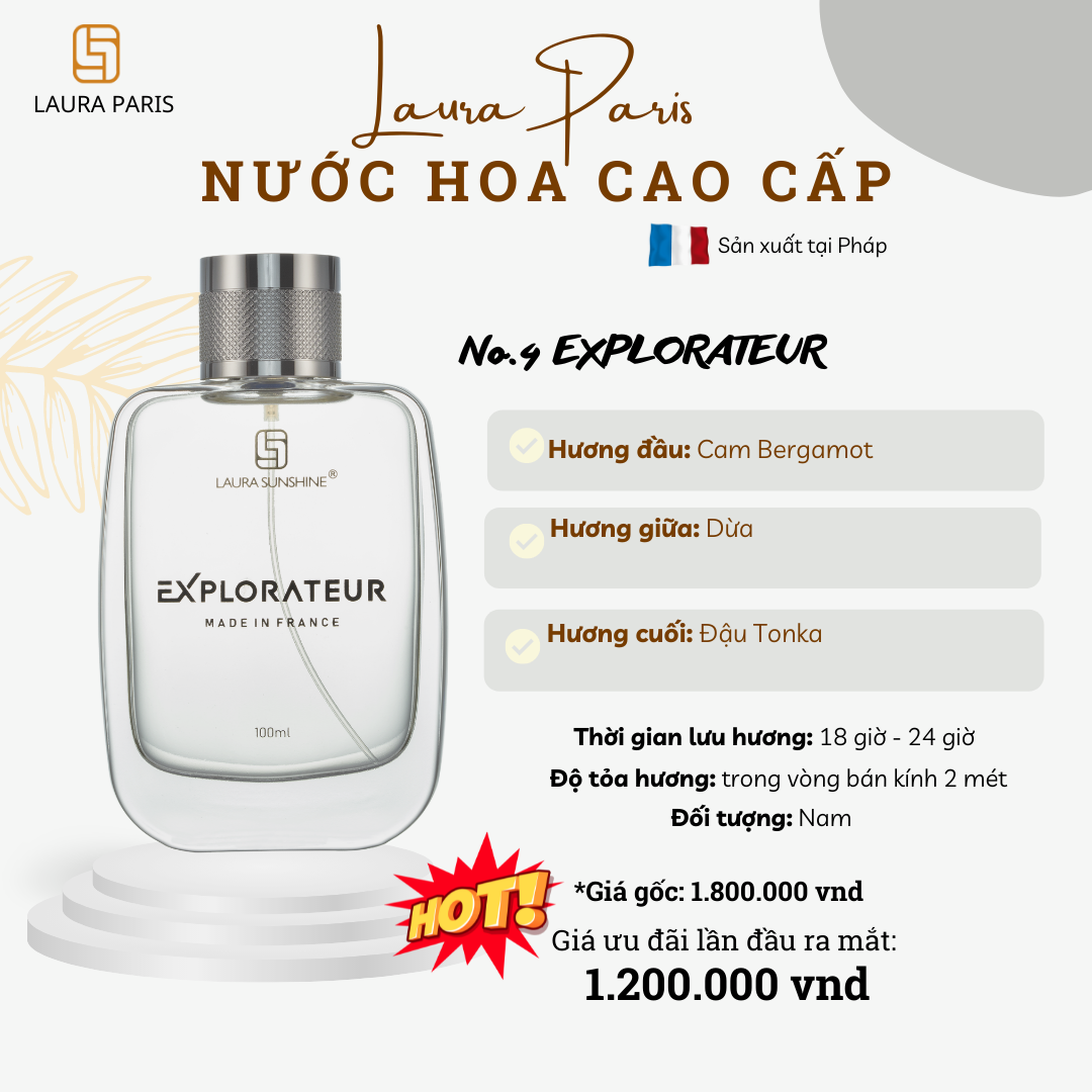 Nước hoa nam Laura Paris #04 Explorateur - Eau De Parfum - 100ml - Laura Sunshine