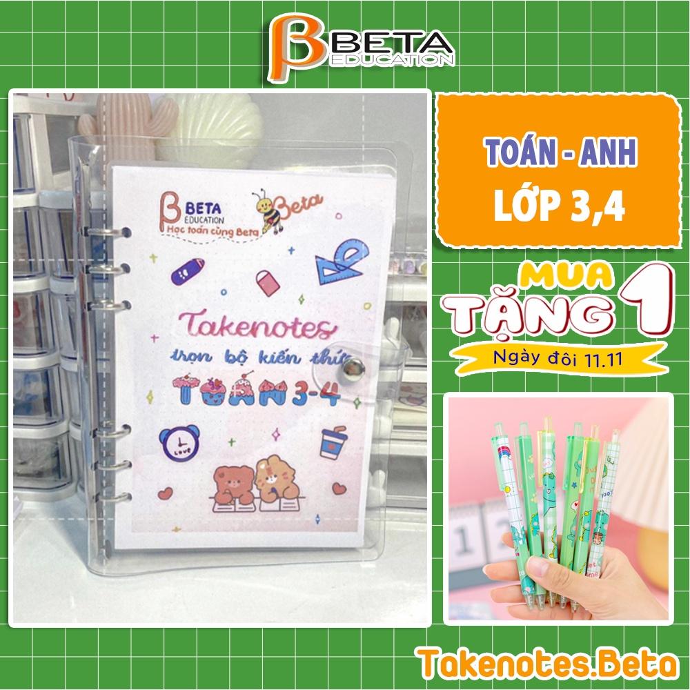 Combo 2 sổ takenote Toán Anh lớp 3 và lớp 4, sổ tay ghi chú lò xo khổ a5 hoặc sổ còng sắt đóng binder - takenotes beta