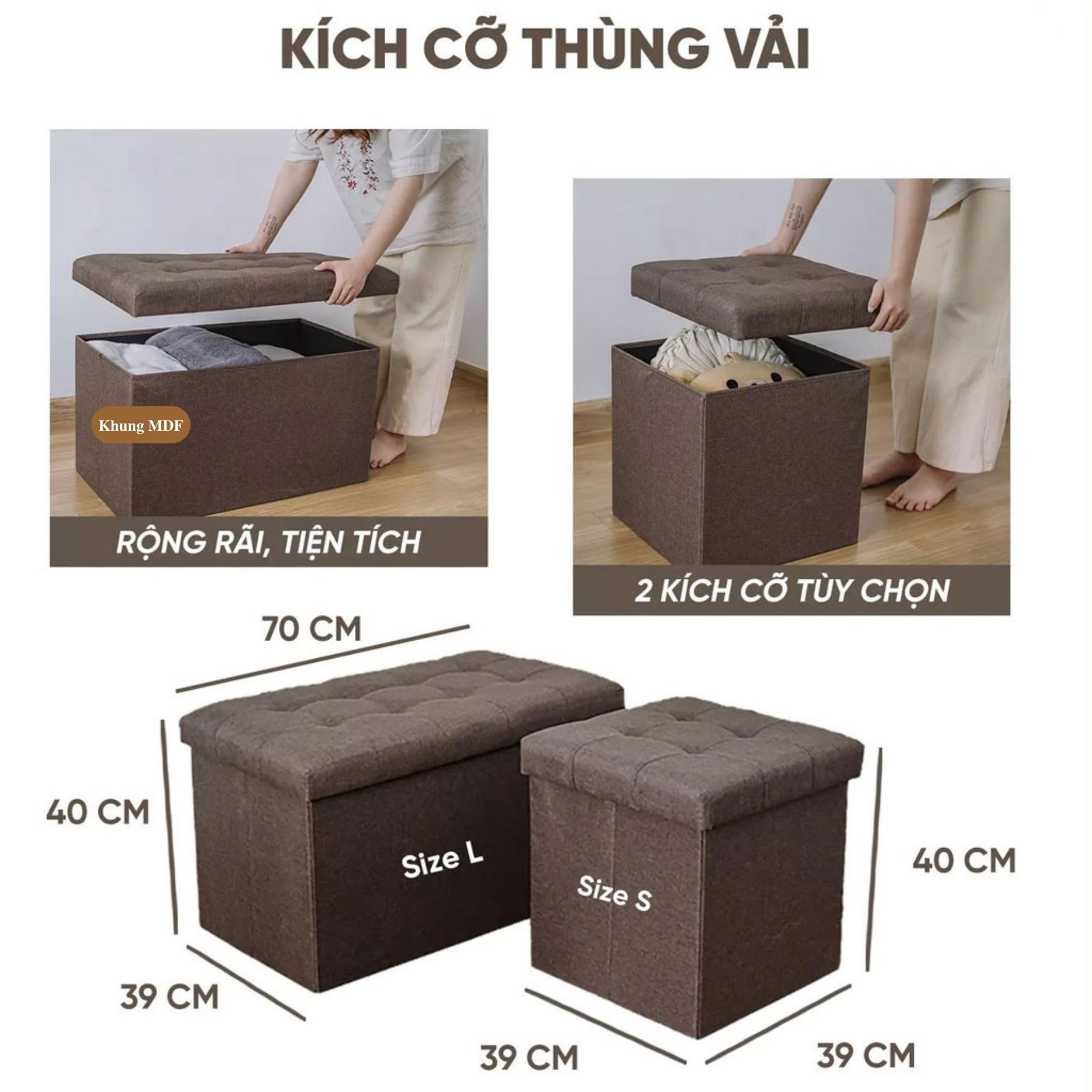 Thùng đựng đồ đa năng kiếm ghế ngồi gấp gọn 40cm Châu Âu CA05 - Hộp gỗ bọc vải Oxford cao cấp chắc chắn có thể làm ghế ngồi, trang trí nhà cửa D Danido