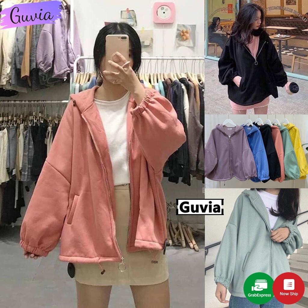 Áo khoác nỉ Hoodie Dây Kéo KHÓA TRÒN Ulzzang form rộng Unisex bông 2 lớp Guvia