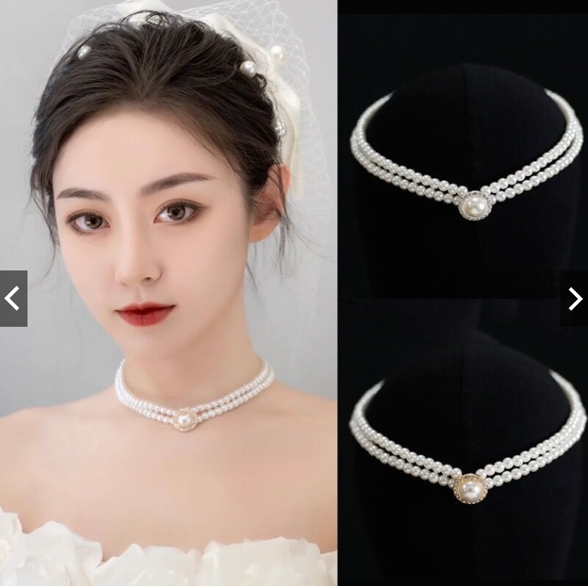 Vòng cổ Hai Lớp Đính Ngọc Trai nhân tạo Sang Trọng Thời Trang dành Cho Nữ.