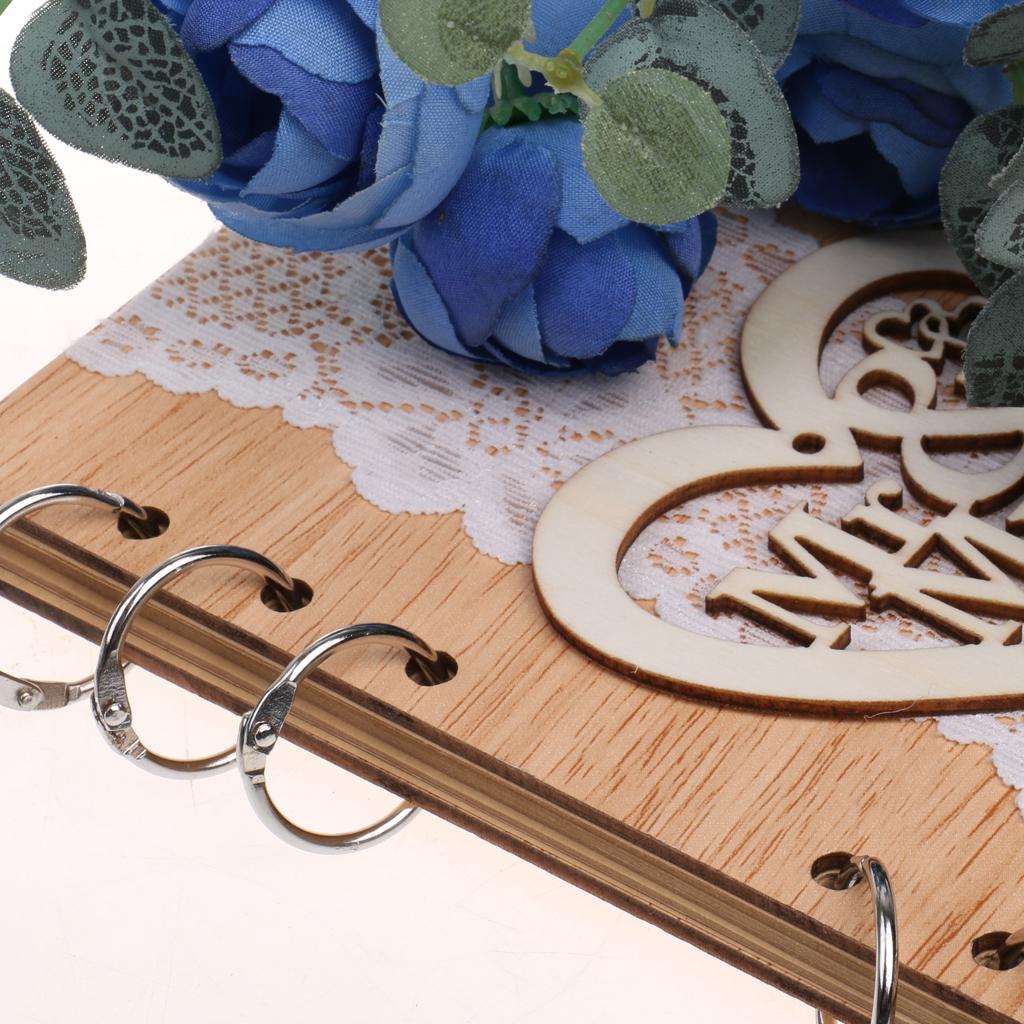 Rustic Kraft Lace Wooden Cover Decor Wedding Guestbook Notebook Mr Mrs