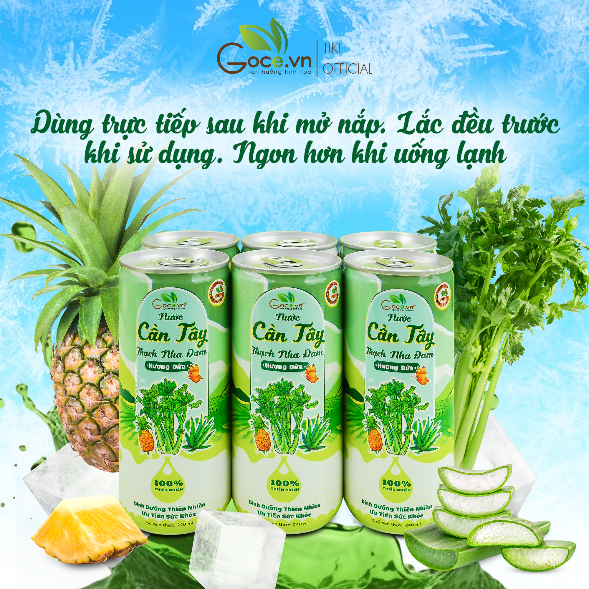 1 Lốc - Nước cần tây thạch nha đam hương dứa Goce - 240ml