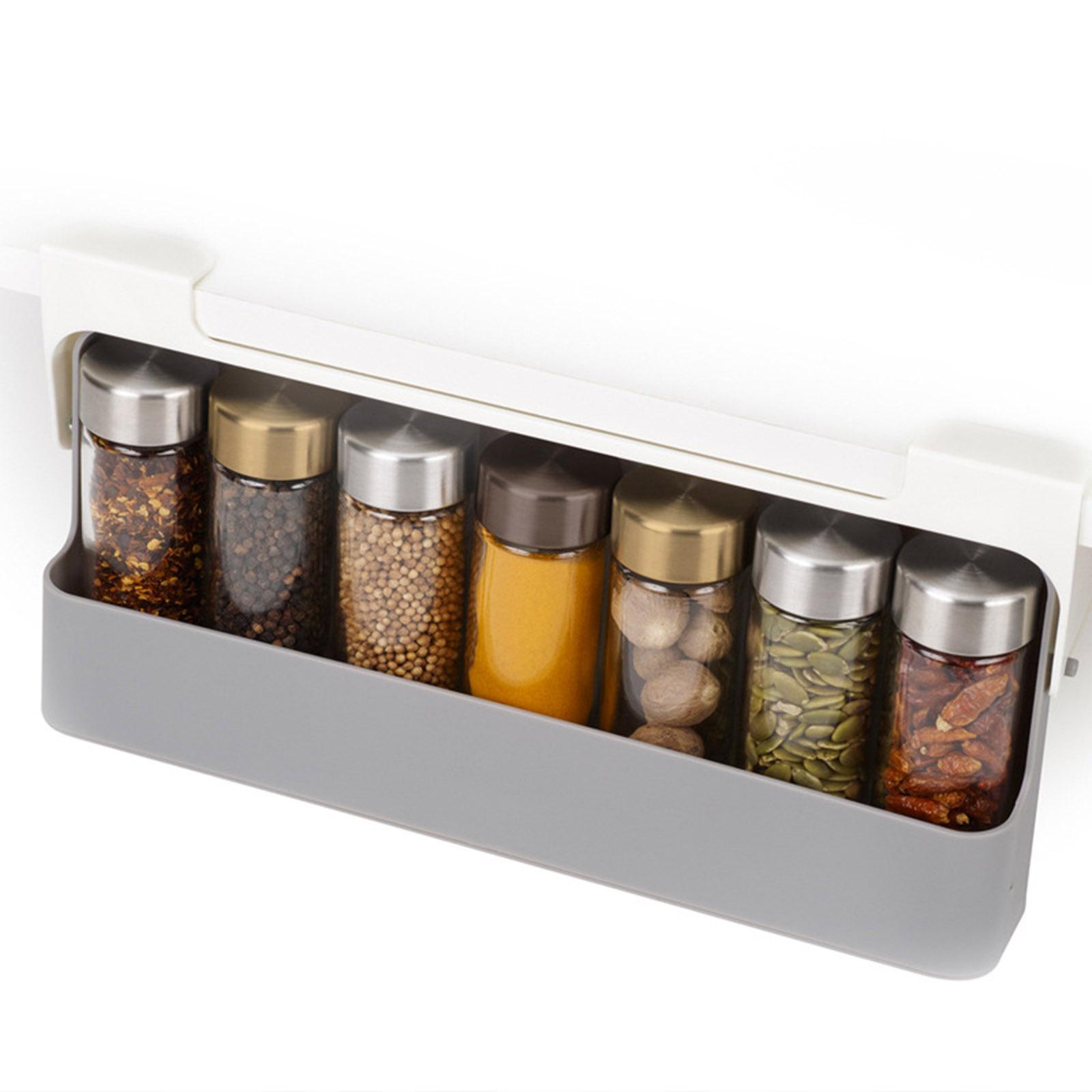 Wall-mounted Under-Shelf Spice Organizer Spice Bottle Storage Rack Kitchen