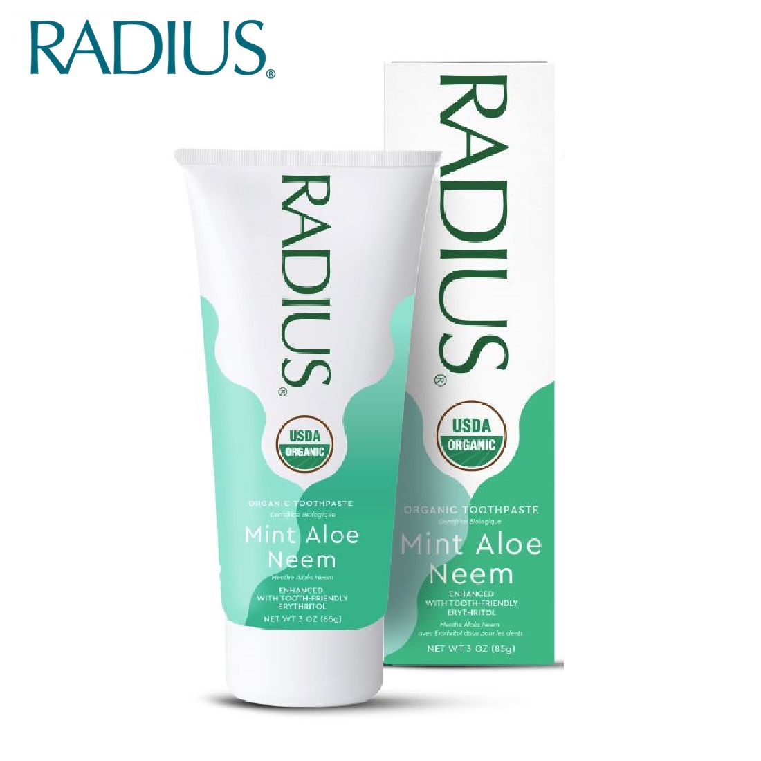 Kem Đánh Răng Hữu Cơ Vị Bạc Hà Lô Hội 85g Radius USDA Organic Mint Aloe Neem Toothpaste