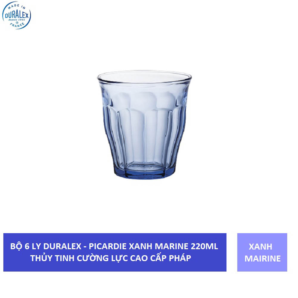 Bộ 6 ly D1026B Duralex - Picardie Xanh Marine 220ml Thủy tinh cường lực cao cấp Pháp