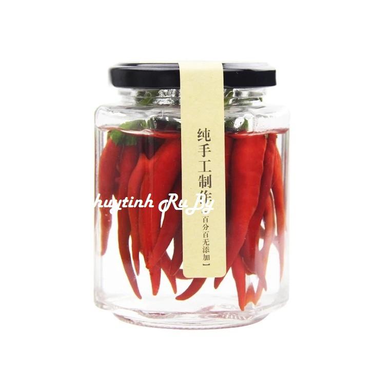 Hũ Lọ Thủy Tinh Lục giác 280ml đựng thực phẩm, Hủ đựng mật ong, Lọ gia vị lục lăng, Lọ thủy tinh đựng bột nghệ
