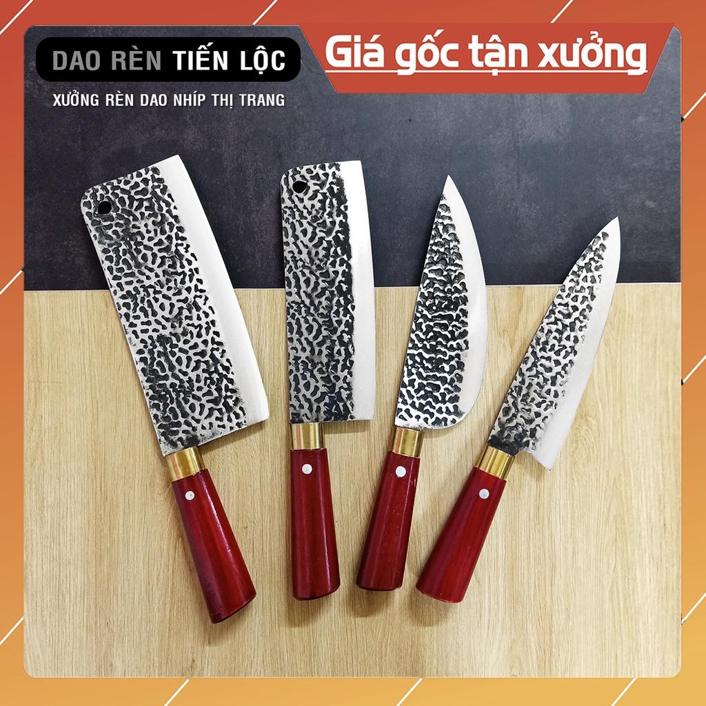 Bộ Dao Làm Bếp 4 Món, Dao Chặt Thái Lọc Đa Năng, Cán đỏ