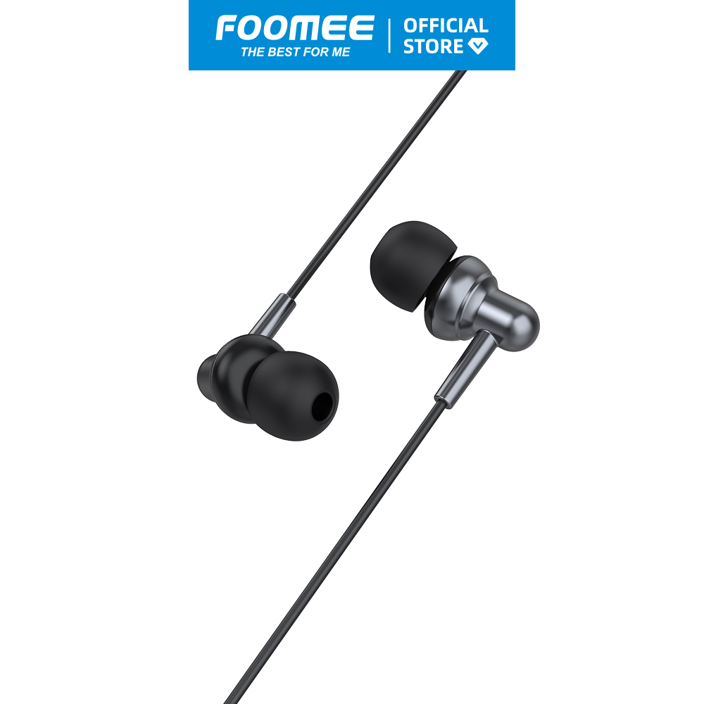 Tai nghe có dây FOOMEE QA02 - Màu Bạc/Đen Thạch Anh - Âm Thanh HiFi Đầu Cắm 3.5mm - Hàng chính hãng