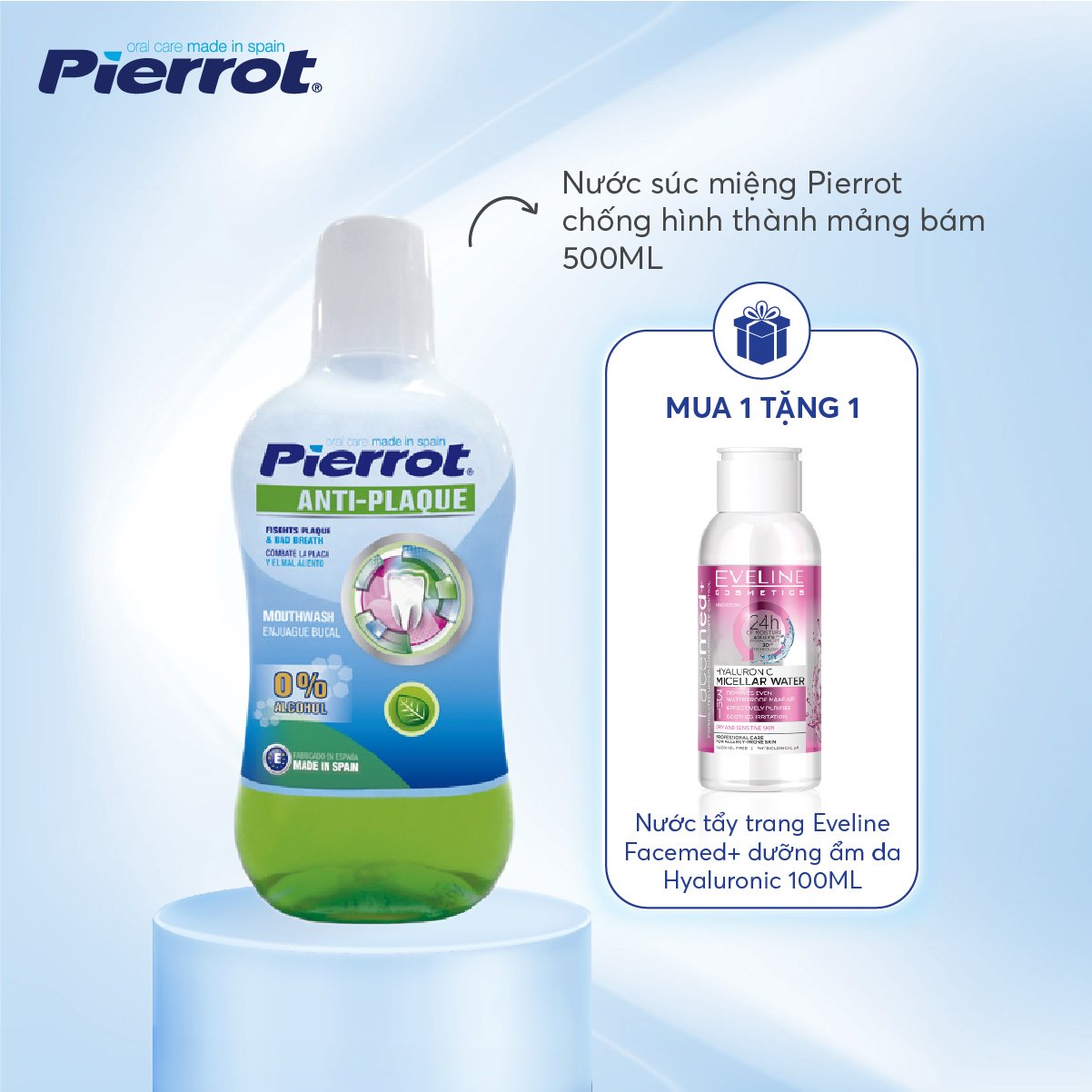 [Mua 2 tặng 1] Nước súc miệng chống hình thành mảng bám Pierrot 500ML