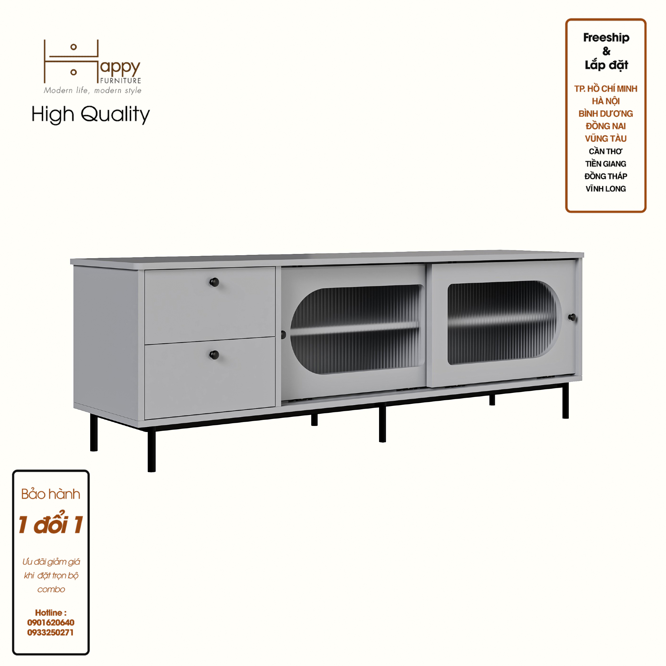 [Happy Home Furniture] SISEEL, Kệ TV 2 cánh lùa 2 ngăn kéo - chân sắt, 160cm x 40cm x 53cm ( DxRxC), KTV_053