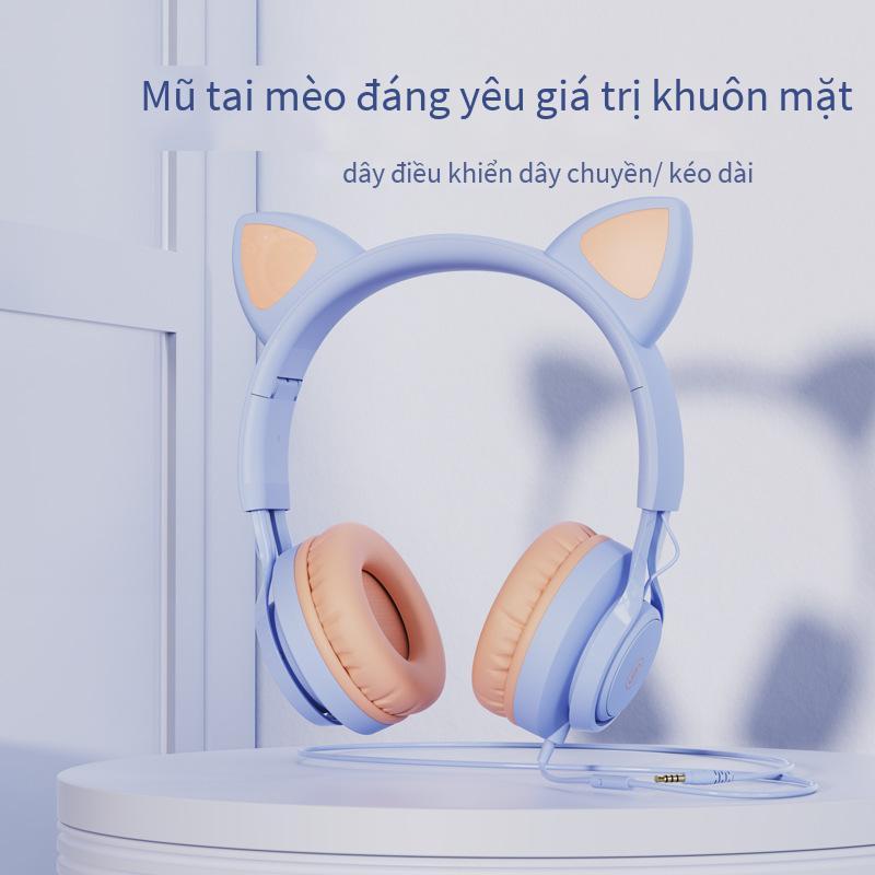 Cáp mới thuận lợi nhất với tai mèo gắn trên đầu lúa mì tai nghe điện thoại di động học sinh lớp học trực tuyến tai nghe trò chơi máy tính EP08