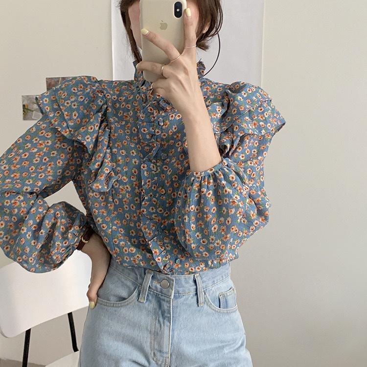 MS255 Áo sơ mi hoa nhí vai bèo điệu đà