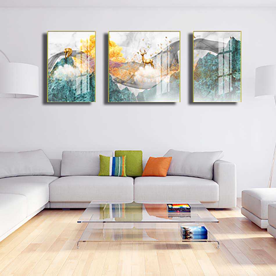 Bộ 3 tranh mica cao cấp Hươu với đường nét nghệ thuật - MK017
