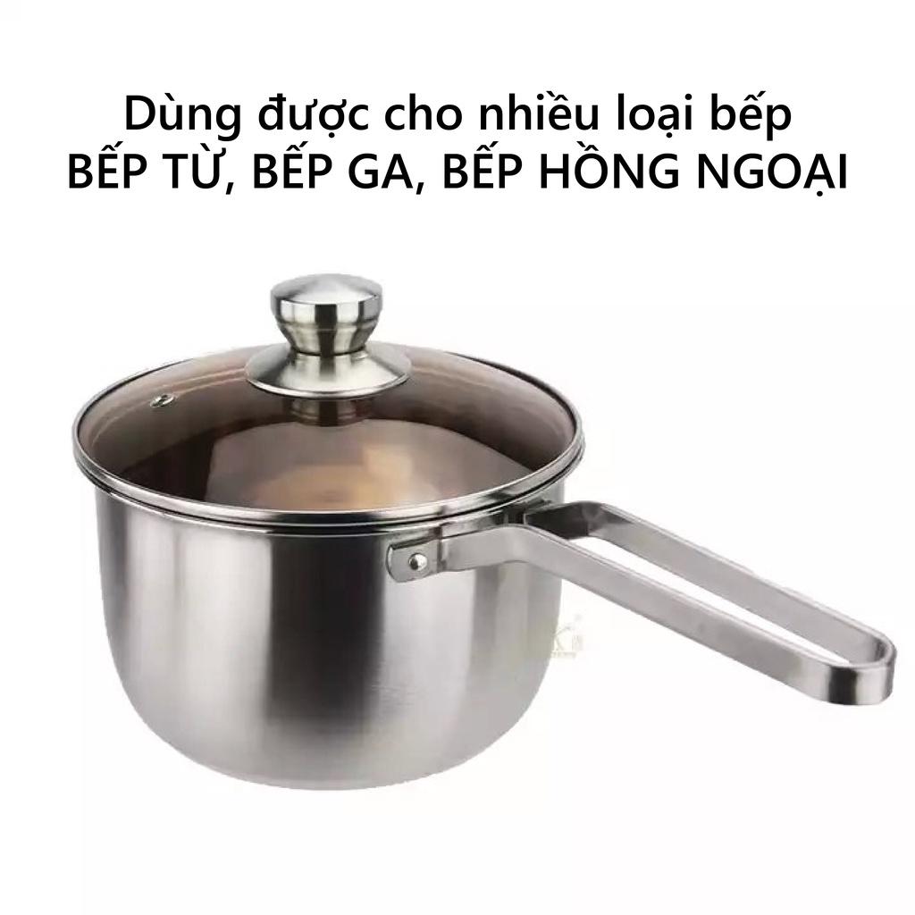 Quánh nấu bột đáy từ SUPO 14cm, nồi nấu cháo cho bé inox 304, Quánh chống dính có nắp dùng cho bếp từ, bếp điện, bếp ga