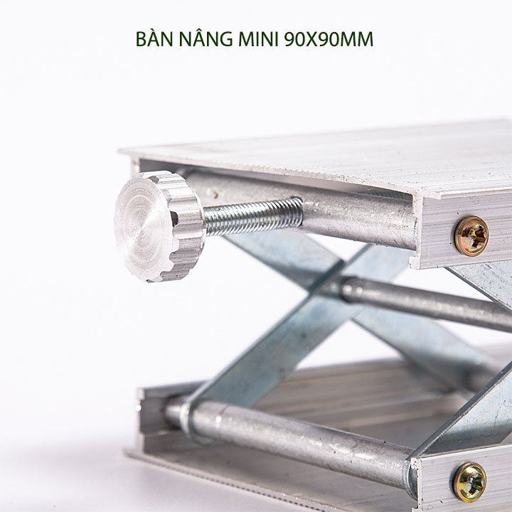 Bàn nâng mini dùng tay vặn, loại 90x90mm, mặt và đáy bằng nhựa hoặc nhôm tùy chọn