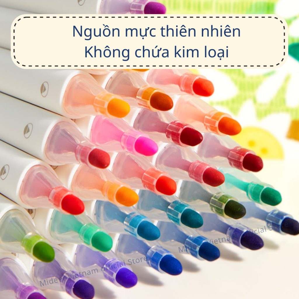 Bút dạ màu nước xóa được an toàn cho bé Let's Paint Washable Marker Mideer - bộ bút highlight đồ dùng học tập cho bé