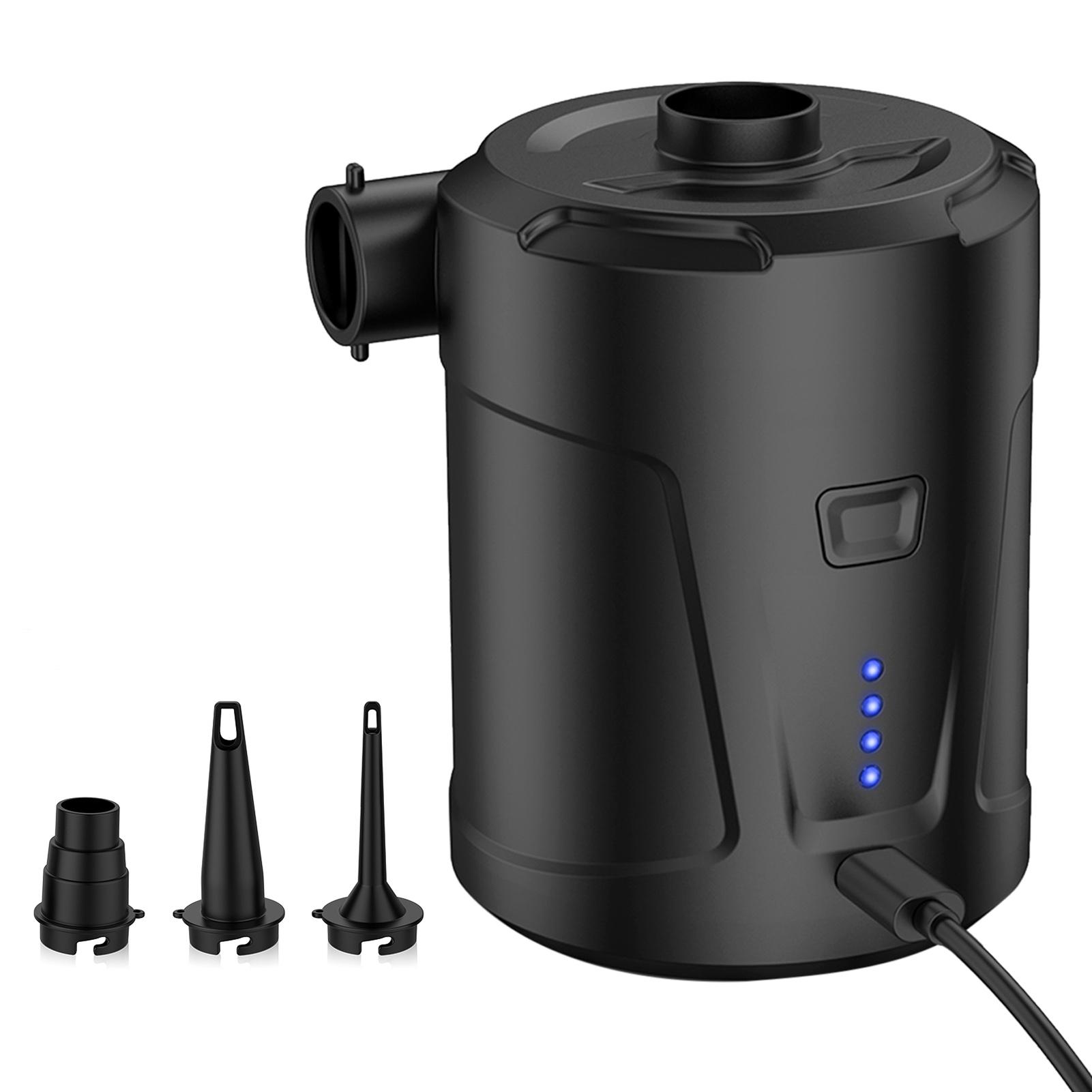 Electric Air Pump Rechargeable Air Mattress Pump Fast Air Inflator with 3 Nozzles for Camping Inflatable Mattresses Air Beds Boats Inflatable Sofas Round Black
