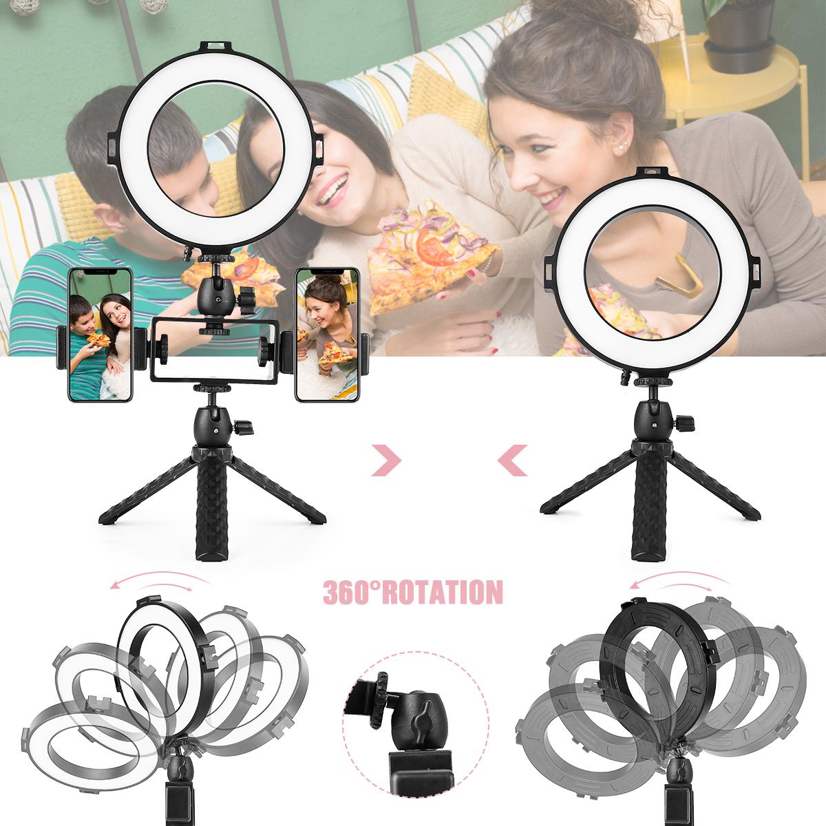 Bộ đèn LED vòng 6 inch / 16cm Andoer 3 chế độ chiếu sáng 3000K-6500K USB có thể điều chỉnh với chân máy tính để bàn mini