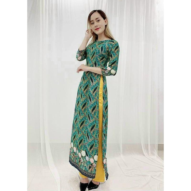 SET ÁO DÀI IN HỌA TIẾT LÁ