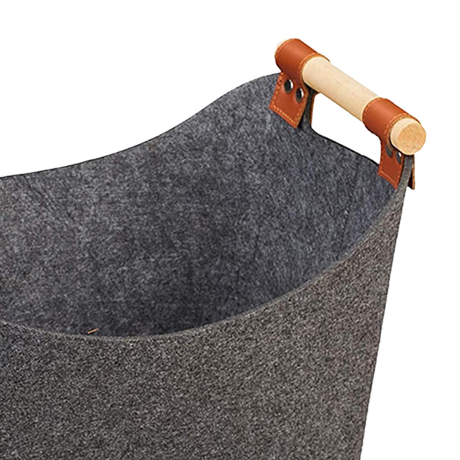 Felt Bag with Wooden Handle Thickened Rack Barbecue Log Tote Bag for Camping