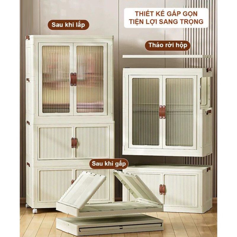 Tủ Quần Áo Gấp Gọn Trẻ Em Rộng 56cm Tủ Nhựa Để Đồ Nhựa PP Nguyên Sinh An Toàn Cho Sức Khoẻ Có Bánh Xe Xoay 360 Độ