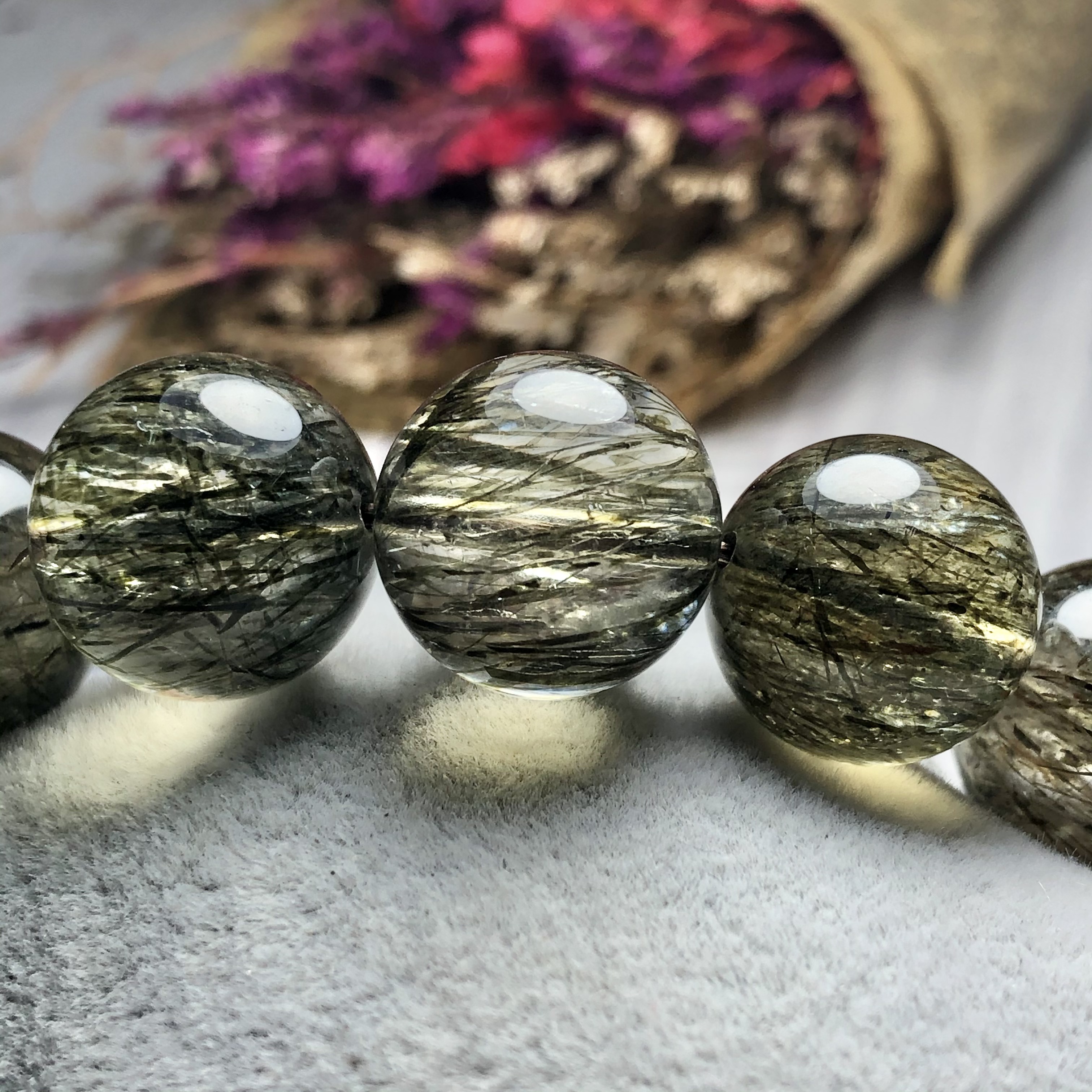 Vòng tay Thạch Anh Tóc xanh 15mm chuẩn 6A