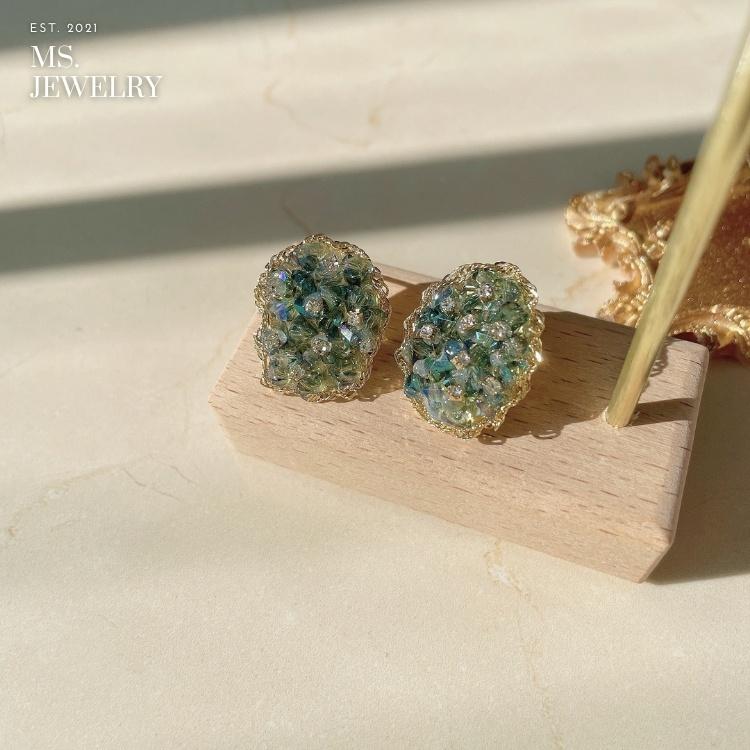 Khuyên Tai Nụ Ms Jewelry Handmade Phong Cách Hàn Quốc Sang Trọng Tông Xanh Lá U16